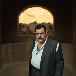 film still of viktor orban dressed pablo escobar, shaved face, waiting inside an emptied dry pool, a scene from tv series narcos narcos narcos, hd, 4 k