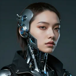 a close - up portrait of a cyberpunk cyborg girl, by rembrandt, rule of thirds