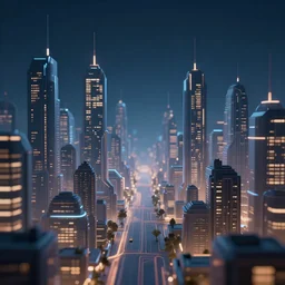 a futuristic cityscape, science fiction, night lights, 3d minimalistic, distant, sharp focus, smooth, volumetric lights, digital art