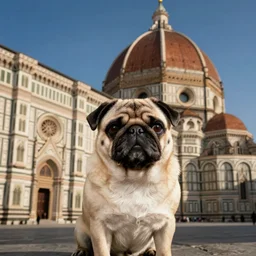 a woman dressed like a pug, in front of basilica del duomo firenze