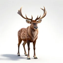 spotted elk, stylized pixar-style 3d render, full body, isolated on a pure white background, centered, entire subject in frame, sharp focus, soft studio lighting