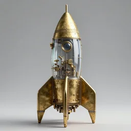 steampunk rocket made out of brass, steel and glass, photorealistic, ultra high detail, 8k, digital art