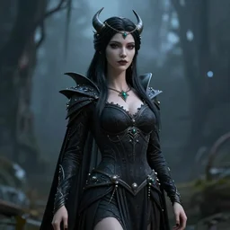 beautiful dark sorceress female, 3d render, cinematic shot, hyper realistic