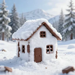 house made out of snow built inside a chocolate world, scenic view, high quality photo, 4k