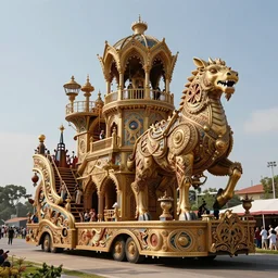 photo of giant elaborate parade float designed by geoff darrow!!!! and ( ( ( ( ( ( lisa frank ) ) ) ) ) ), in the macys parade, detailed 4 k photo