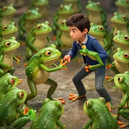 alex battling an army of gay frogs