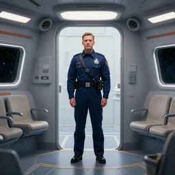 a man standing inside an officer's quarter, onboard a spaceship, from a space themed lucasarts point and click 2 d graphic adventure game, art inspired by thomas kinkade
