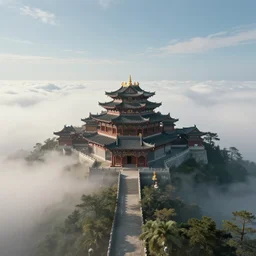 a temple in the clouds, depth of view, wide perspective by greg rutkowski and james gurney