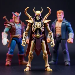 hyperrealistic rendering, skeletor, by art of skinner and richard corben and jeff easley, product photography, action figure, sofubi, studio lighting, colored gels