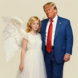 vibrant muted colors, still of a [ angelic ] [ donald trump ], by arthur adams, by tom bagshaw, by henry asencio, by kikuchi hideyuki, by albert bierstadt, ink, cinematic, insanely detailed and intricate, hypermaximalist, elegant, ornate, hyper realistic, super detailed