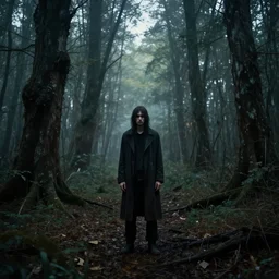 stranger in mystical post apocalyptic forest