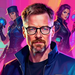 high quality illustration, walter white realistic portrait, cyberpunk colors, riot game, alexandre bourlet, vaporwave, neotrad, lois van baarle, moebius, league of legend, digital painting, james jean, dynamic colors,
