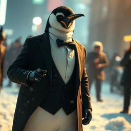 jared leto as the penguin, ultra detailed, realistic, dynamic lighting, gotham background, depth of field