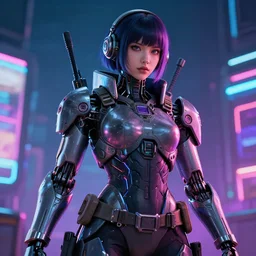 beautiful portrait of a heavily armed cyborg mercenary girl, art by wlop, artgerm, liam wong, cyberpunk, neon, intricate details, trending on artstation, sharp focus, caustics, octane render, radiant light, 4 k
