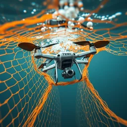 underwater drone stuck in a net