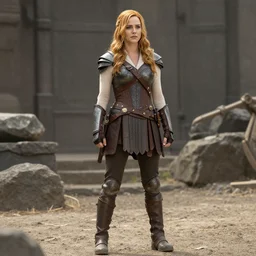 full length photograph of a real-life christina hendricks as a amazon warrior,  Extremely detailed. 8k