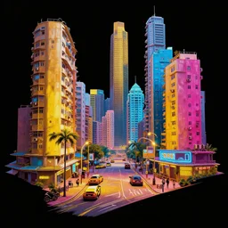 Fallout Hong Kong Street Landscape Concept Art, vibrant colors, 8k photorealistic, black background, HD, high details, trending on artstation