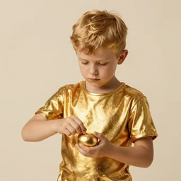 A boy made out of gold, photorealistic, 4k, vintage