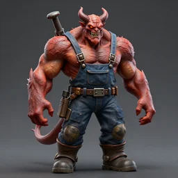 Infernal demon engineer with overalls, muscular fullbody frame, high resolution