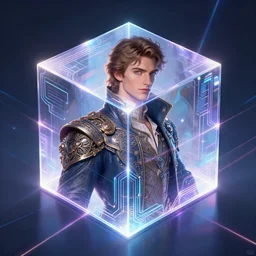 symmetry!! european prince o. technology, solid cube of light, hard edges, product render retro - futuristic poster scifi, lasers and neon circuits, handsome european prince, intricate, elegant, highly detailed, digital painting, artstation, concept art, smooth, sharp focus, illustration, dreamlike, art by artgerm