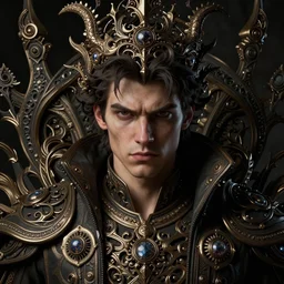 portrait of arrogant powerful young man, by greg rutkowski, by zdzislaw beksinski, very detailed, ornate, intricate, octane render, dark color lighting, volumetric lighting, 8 5 mm