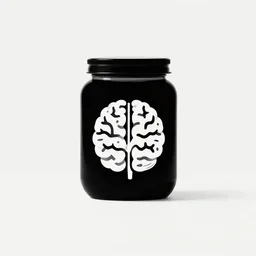 minimalistic logo of brain on black jar, advert, symmetric, awesome, beautiful,