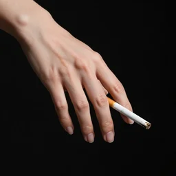 structure of one lady's hand with cigarette on black background. 50 mm lens shot