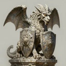 a detailed full body portrait gargoyle guardian in stone, with shield, by greg rutkowski and justin gerard, digital art, monstrous, art nouveau, baroque style, realistic painting, very detailed, fantasy, dnd, character design, trending on artstation