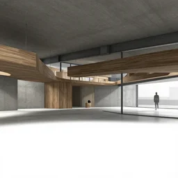 concept art liminal space interior, concrete, wood, steel and glass, liminaal space, by le corbusier, ando tadao, edward hopper and victor enrich, octane redner, cryengine