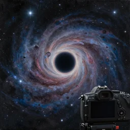 A dslr photo of the endless universe, a photograph of a black hole in a sea of stars, detailed digital art by Makoto Shinkai and Ivan Shishkin rendered in oil on canvas