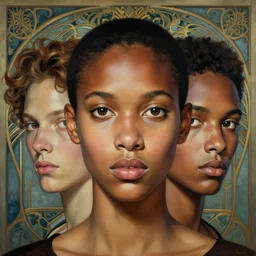 an elegant streamline moderne, art nouveau, multi - ethnic and multi - racial portrait in the style of charlie bowater, and in the style of donato giancola, and in the style of charles dulac. very large, clear, expressive, intelligent eyes. symmetry, centered, ultrasharp focus, dramatic lighting, photorealistic digital painting, intricately detailed background.