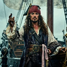 cinematic artwork of jack black as an 1 8 th century pirate on a shipby greg rutowski, 4 k, masterpiece, raining