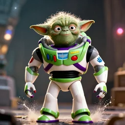 yoda as buzz lightyear buzz lightyear in gears of war, splash art, movie still, cinematic lighting, dramatic, octane render, long lens, shallow depth of field, bokeh, anamorphic lens flare, 8 k, hyper detailed, 3 5 mm film grain