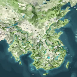 a stunning flat 2 d map of an extraterrestrial territory with landmarks, award winning behance digital art, geometric lines