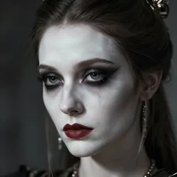 candid photography, close up portrait, goddess of death, by anne stokes, updo, highly detailed, uhd