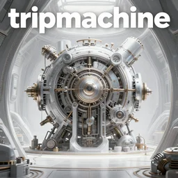 album art, album is called tripmachine, tripmachine, photo of a huge futuristic steampunk machinery like inside a computer, 8 k, fluorescent colors, halluzinogenic, multicolored, exaggerated detailed, front shot, 3 d render, octane