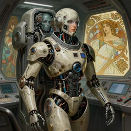 digital artwork, illustration, cinematic camera, a cyborg pilot in the cockpit of a battle droid, intricate machinery, biomechanics, the ghosts in the machine, cyberpunk concept art by artgerm and Alphonse Mucha and Greg Rutkowski, highly detailed, elegant, intricate, sci-fi, sharp focus, Trending on Artstation HQ, deviantart