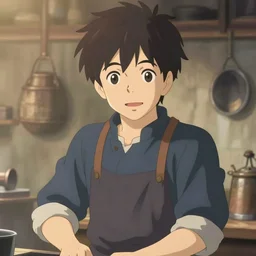 an anime portrait of charlie day as a blacksmith, anime soft shaded, studio ghibli, smooth, clean lines