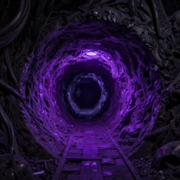 tunnel designed by h. r. giger, purplelighting, sinister, haunting, fantasy, highly detailed, digital matte painting, artstation, concept art, sharp focus, illustration