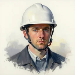 Portrait of an engineer with helmet,  very coherent, painted by Edward Hopper, painted by James Gilleard, airbrush,  art by JamesJean