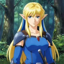 woodelf huntress, portrait, forrest background, detailed, drawn like cowboy bebop, golden boy, perfect blue