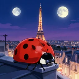 Ladybug anime Dreamy Paris rooftop moonscape