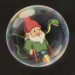 hyperrealist studio ghibli dull colors from close encounters of the third kind 1 9 7 7 of a gnome rocketing through a snake bubble.