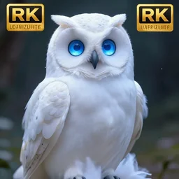 beautiful owl princess with glowing blue eyes and white dress, art station, 4 k