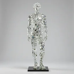a statue of a man made of glass and crystals by philippe starck and victoria hagan, detailed digital photography by rutkovski and beksinski, masterpiece, gorgeous, 4 k