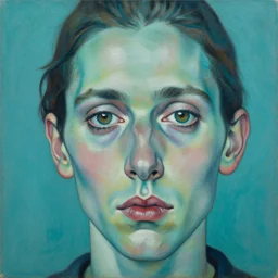 high quality high detail painting by lucian freud and jenny saville, hd, hysteric face, turquoise