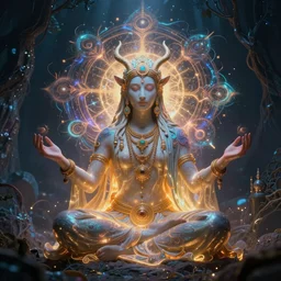 a beautiful composition of a meditating glowing psychedelic spirit animal shaman the moment they reach enlightenment and enter nirvana, rich details full of texture, style by alex gray
