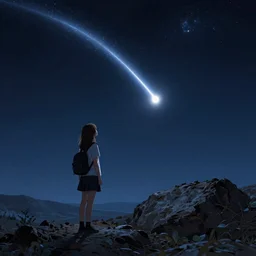 a girl watching a meteorite fall from space, very realistic digital art