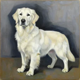 cubism painting of a white golden retriever by picasso