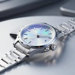 complex 3 d render of a futuristic watch lying on a table, high detail, sharp focus, iridescent glass, glowing interior components, intricate detail, depth of field, bokeh, cinematic lighting and composition, octane render, film grain, art deco
